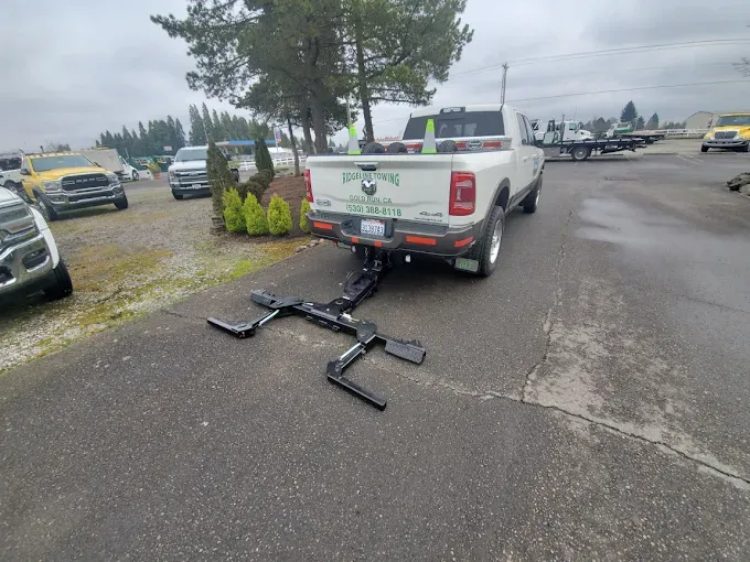 Ridgeline Towing truck in Gold Run, California with tow dollies and recovery equipment